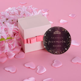 Bóton Redondo 2.54cm Quinceanera burgundy rosa gold tiara name script