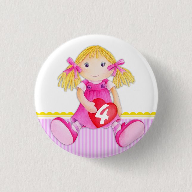 Bóton Redondo 2.54cm Rag doli menina de 4 anos crachá do botão de anive (Frente)