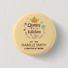 Bóton Redondo 2.54cm Rainha da Cozinha Design de Nome Personalizado