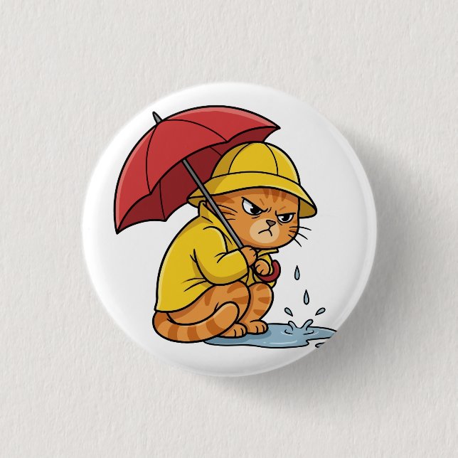 Bóton Redondo 2.54cm Rainy Cat Mood Button (Frente)