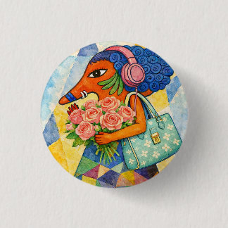 Bóton Redondo 2.54cm Raposa Caprichosa com Ilustração em Aquarela de Ro