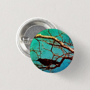 Bóton Redondo 2.54cm Raven Crow Black Bird Silver Tree Foto Pin
