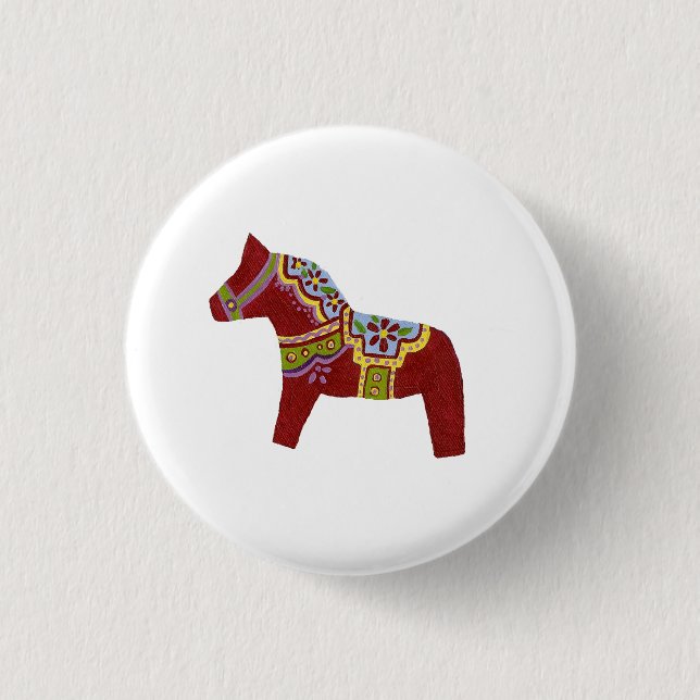 Bóton Redondo 2.54cm Red Dala Horse Design nº 6 pinos (Frente)