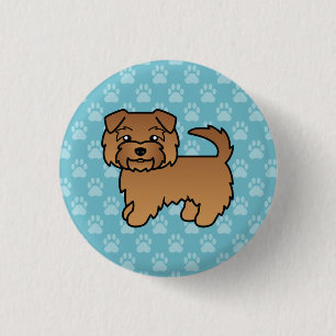 Bóton Redondo 2.54cm Red Norfolk Terrier Cartoon Dog Em Azul
