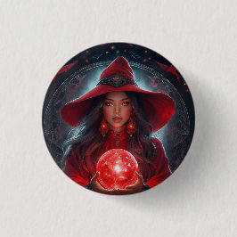 Bóton Redondo 2.54cm Red Witch With Crystal Ball And Amazing Background