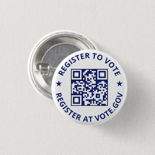 Bóton Redondo 2.54cm Registre-se para votar marinho azul de código QR d