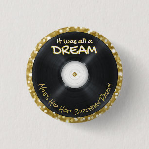 Bóton Redondo 2.54cm Registro de hip-hop branco e Dourado na década de