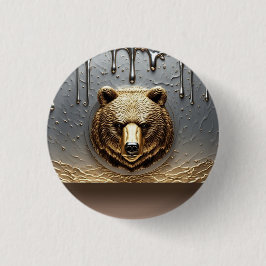 Bóton Redondo 2.54cm Relevo de Urso Dourado Com Efeito de Gotejamento d