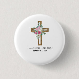 Bóton Redondo 2.54cm Religioso páscoa Ele é Floral da Cruz de Madeira