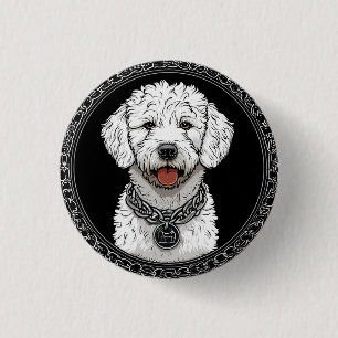 Bóton Redondo 2.54cm Retrato de Cachorro Branco com Coleira de Cadeia
