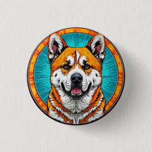 Bóton Redondo 2.54cm Retrato de Cachorro com Fundo Inspirado em Mosaico
