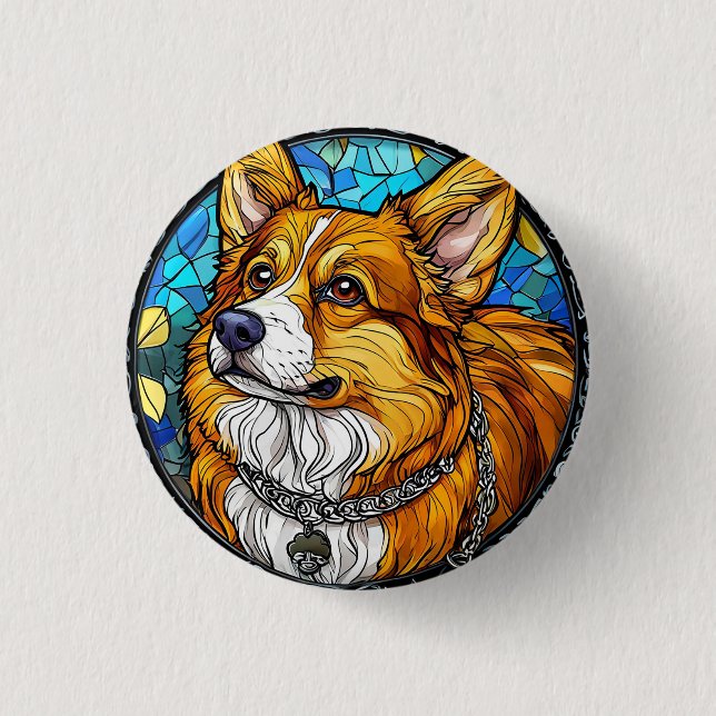 Bóton Redondo 2.54cm Retrato de Cão Corgi (Frente)