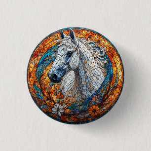Bóton Redondo 2.54cm Retrato de Cavalo Elegante em Vidro Pintado