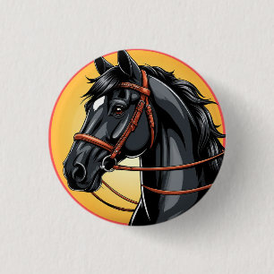 Bóton Redondo 2.54cm Retrato de Cavalo Preto Elegante