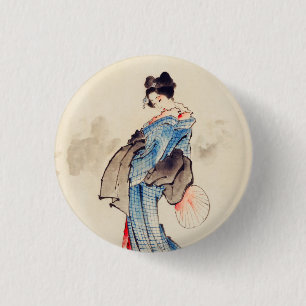 Bóton Redondo 2.54cm Retrato de Cheio feminino de Katsushika Hokusai