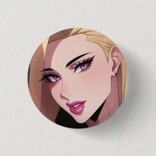 Bóton Redondo 2.54cm Retrato de Garota Loira Glamourosa de Webtoon
