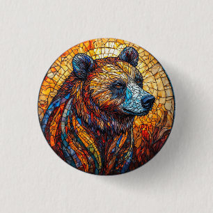 Bóton Redondo 2.54cm Retrato de Urso Colorido em Arte de Vidro Estampad