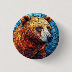 Bóton Redondo 2.54cm Retrato de Urso Colorido em Arte de Vidro Pintado