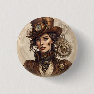 Bóton Redondo 2.54cm Retrato vitoriano Steampunk de uma mulher