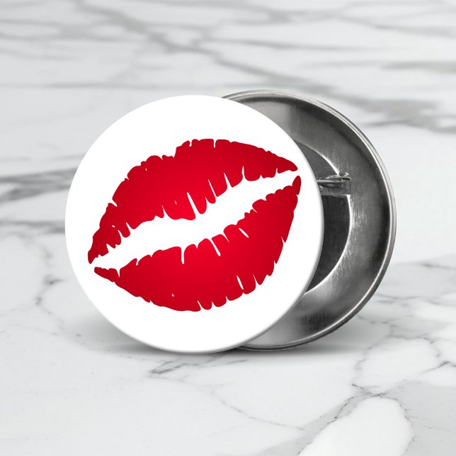 Bóton Redondo 2.54cm Rich Red Lipstick Kiss Impressão (Rich Red Lipstick Kiss Print Button)