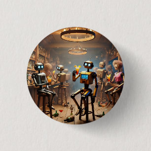 Bóton Redondo 2.54cm robots having fun in a bar