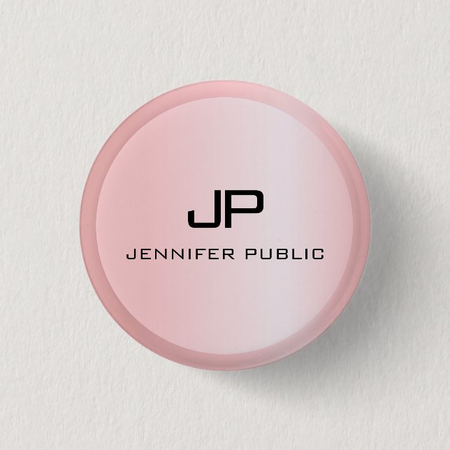 Bóton Redondo 2.54cm Rosa Dourado Monograma Modelo Elegante Moderno (Frente)