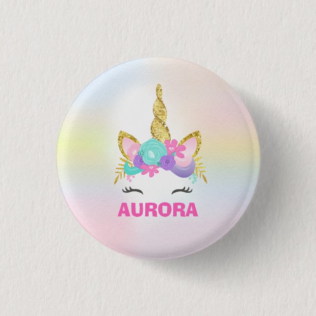 Bóton Redondo 2.54cm Rosa & ouro do Pin do partido do favor do (Frente)