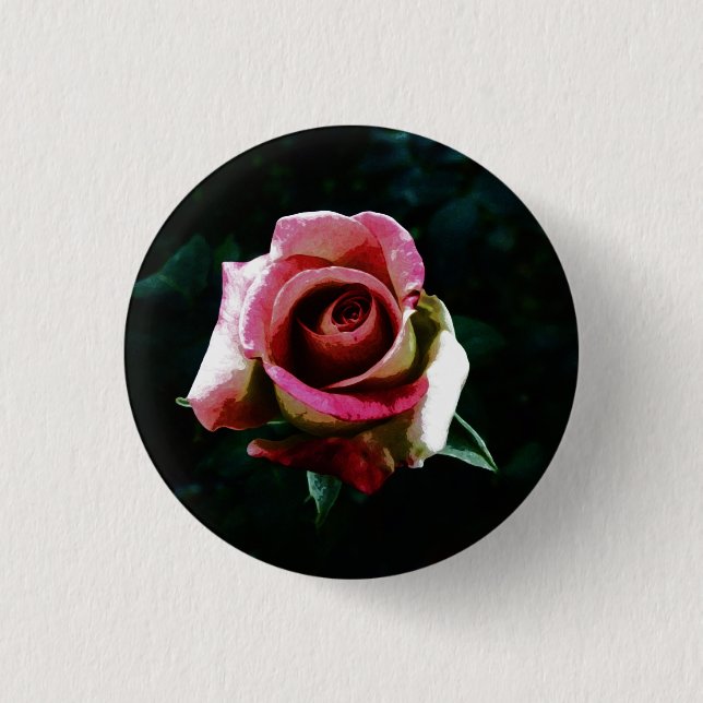 Bóton Redondo 2.54cm Rosa vermelha pintada a óleo (Frente)