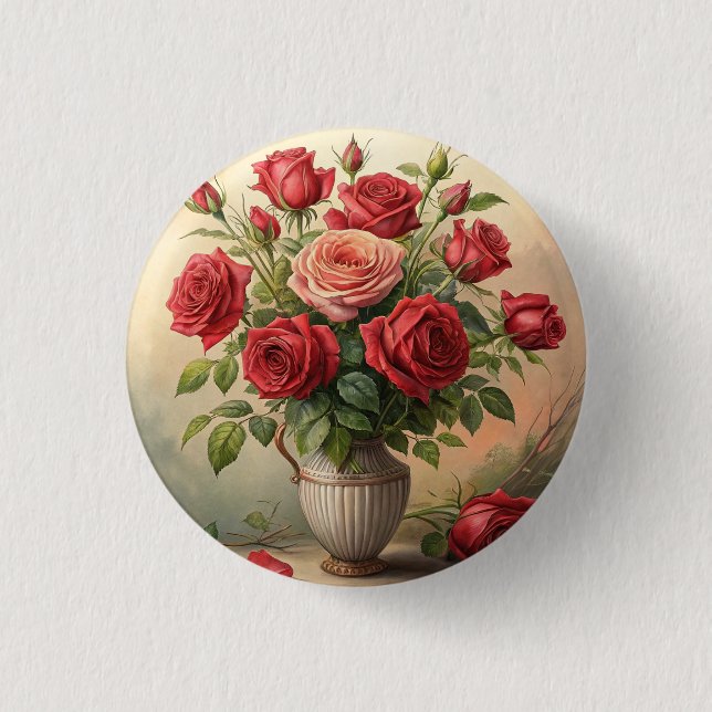 Bóton Redondo 2.54cm Rosas no vaso (Frente)
