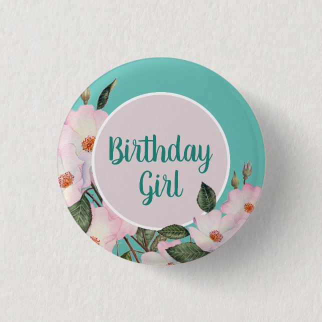 Bóton Redondo 2.54cm Rosas Rosa-Vidro Ballerina Pintura Botânica (Frente)