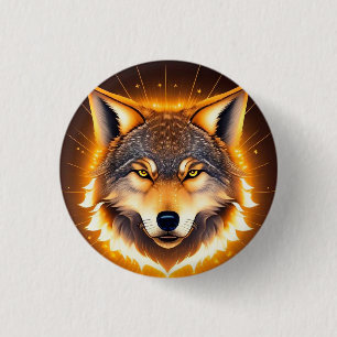 Bóton Redondo 2.54cm Rosto de Lobo Radiante Iluminado por Luz Dourada