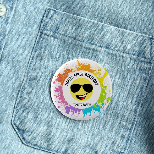 Bóton Redondo 2.54cm Rosto Feliz, Óculos Aviadores, Primeiro Aniversári (Criador carregado)