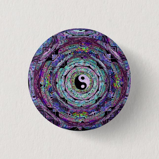 Bóton Redondo 2.54cm Roxo da mandala de Yin Yang (Frente)