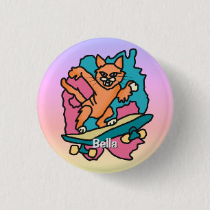 Bóton Redondo 2.54cm Rua Retro Cat no skateboard   Engraçado