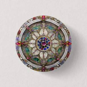 Bóton Redondo 2.54cm Rubí, Ametista, Safira e Mandala de Pérola