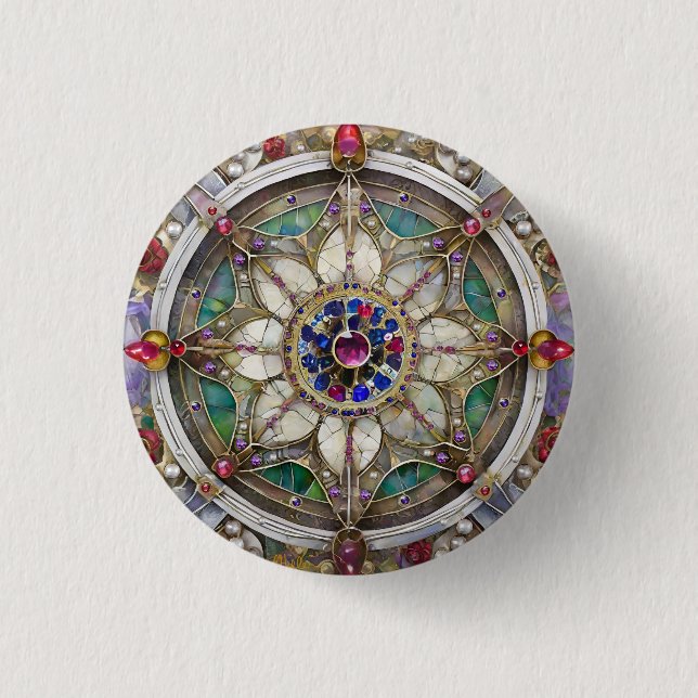 Bóton Redondo 2.54cm Ruby, Ametist, Sapphire e Pearl Mandala (Frente)