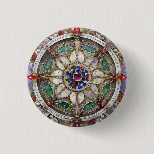 Bóton Redondo 2.54cm Ruby, Ametist, Sapphire e Pearl Mandala