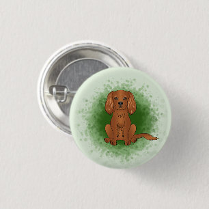 Bóton Redondo 2.54cm Ruby Cavalier King Charles Spaniel Dog Em Verde
