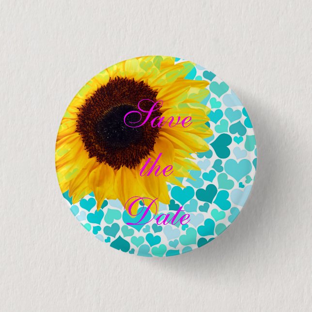 Bóton Redondo 2.54cm Salvar o girassol da noiva da data que Wedding (Frente)
