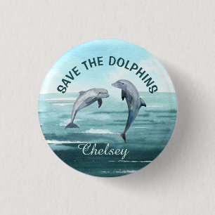Bóton Redondo 2.54cm SALVE OS DOLFINS D'ÁGUA Arte Seu Nome Causa