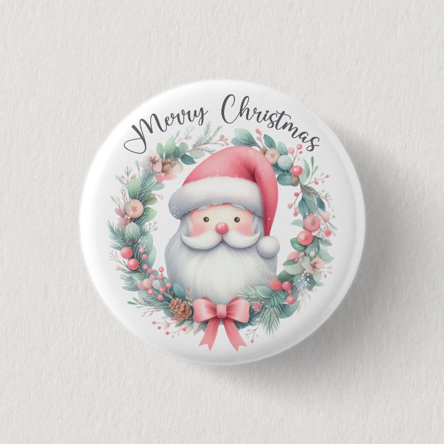 Bóton Redondo 2.54cm Santa Claus Merry Christmas Button (Frente)