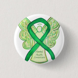 Bóton Redondo 2.54cm Saúde mental Sensibilização Verde Fita Angel Pi