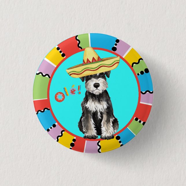 Bóton Redondo 2.54cm Schnauzer diminuto da festa (Frente)