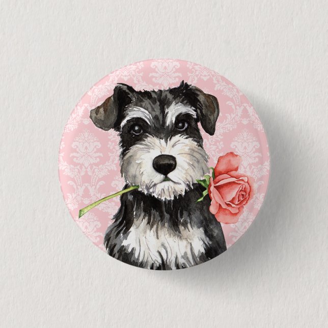 Bóton Redondo 2.54cm Schnauzer do rosa dos namorados mini (Frente)