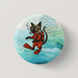 Bóton Redondo 2.54cm Scuba Cat is diving  Underwater 