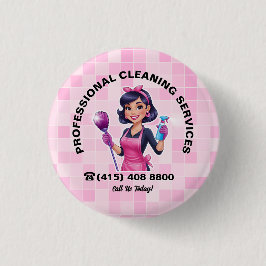 Bóton Redondo 2.54cm Serviço de Limpeza Janitorial Pink Maid