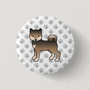 Bóton Redondo 2.54cm Sesame Shiba Inu - Cão e patas de cartoon
