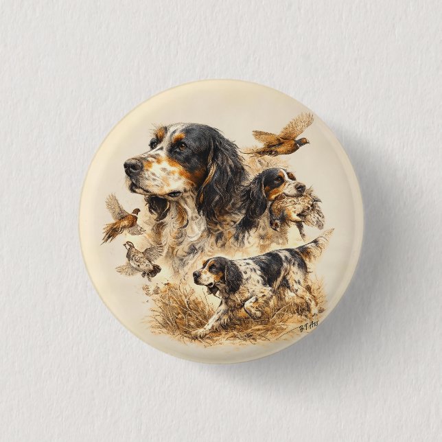 Bóton Redondo 2.54cm Setter Inglês, Arte da Caça  (Frente)