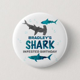 Bóton Redondo 2.54cm Shark Infested Any Age Birthday Party