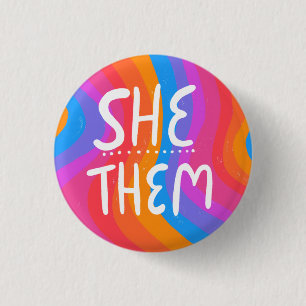 Bóton Redondo 2.54cm SHE/THEM Pronounts Colorful Handlettering Stripes
